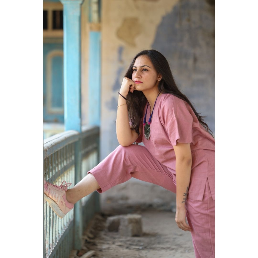 Ambala Khadi  Peach Top And Pant