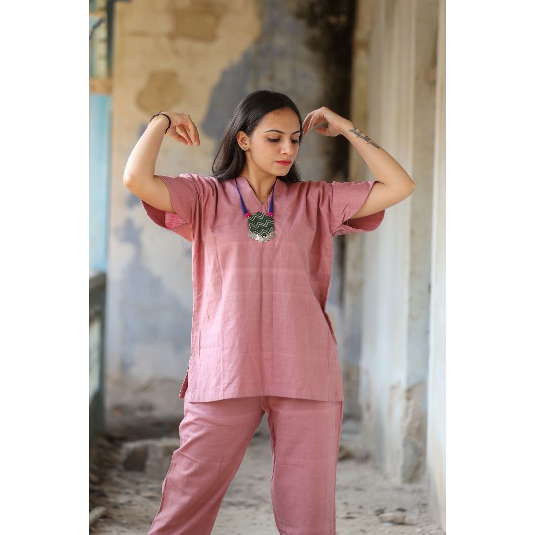 Ambala Khadi  Peach Top And Pant