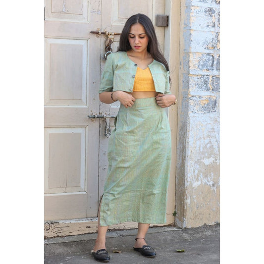 Lekha Khadi Short Top, Jacket And Skirt