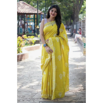 Harita Khadi Lemon Yellow Saree