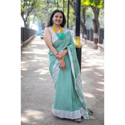 Harita Khadi Sea Green Saree