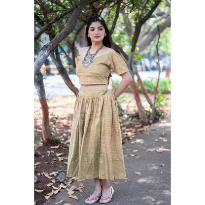 Karvi Khadi Lining Crop Top And Skirt