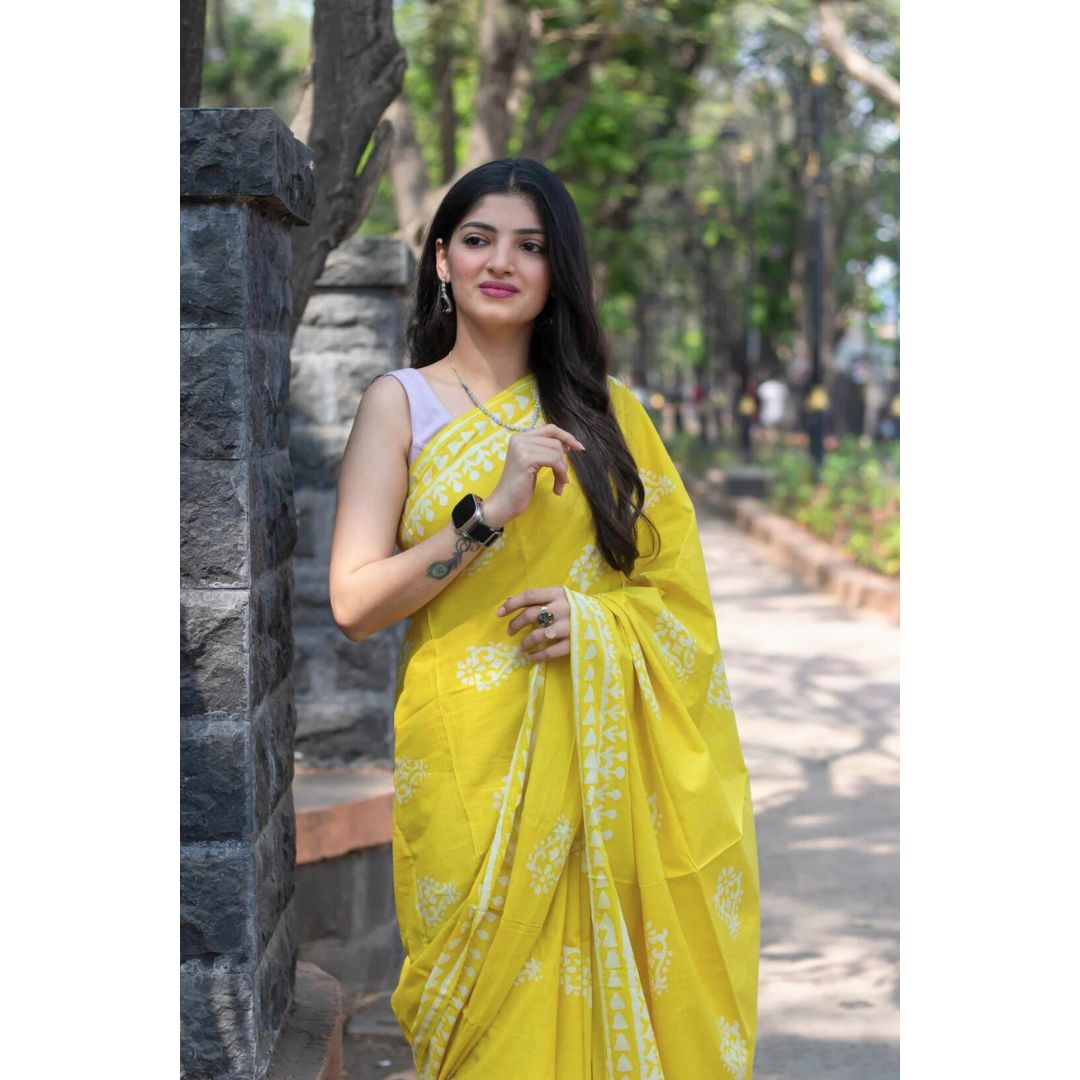 Harita Khadi Lemon Yellow Saree