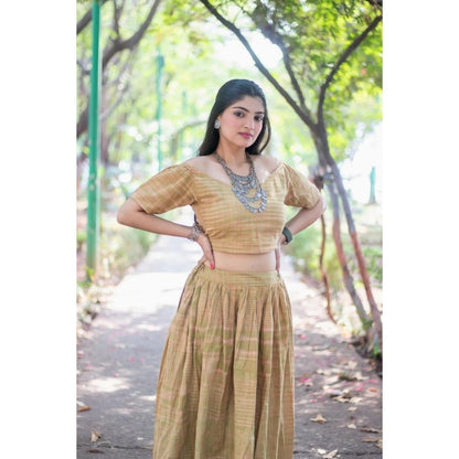 Karvi Khadi Lining Crop Top And Skirt