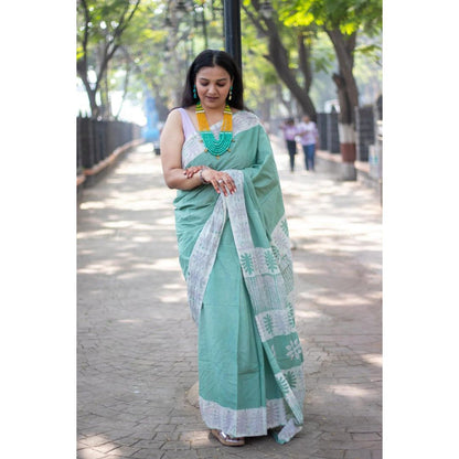 Harita Khadi Sea Green Saree