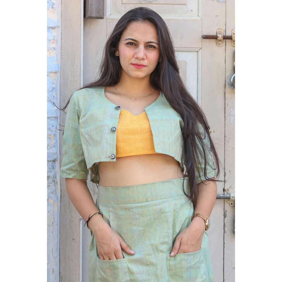 Lekha Khadi Short Top, Jacket And Skirt