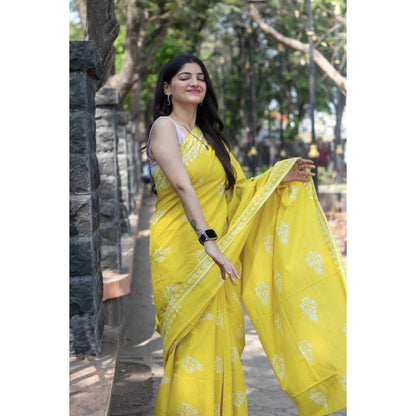 Harita Khadi Lemon Yellow Saree