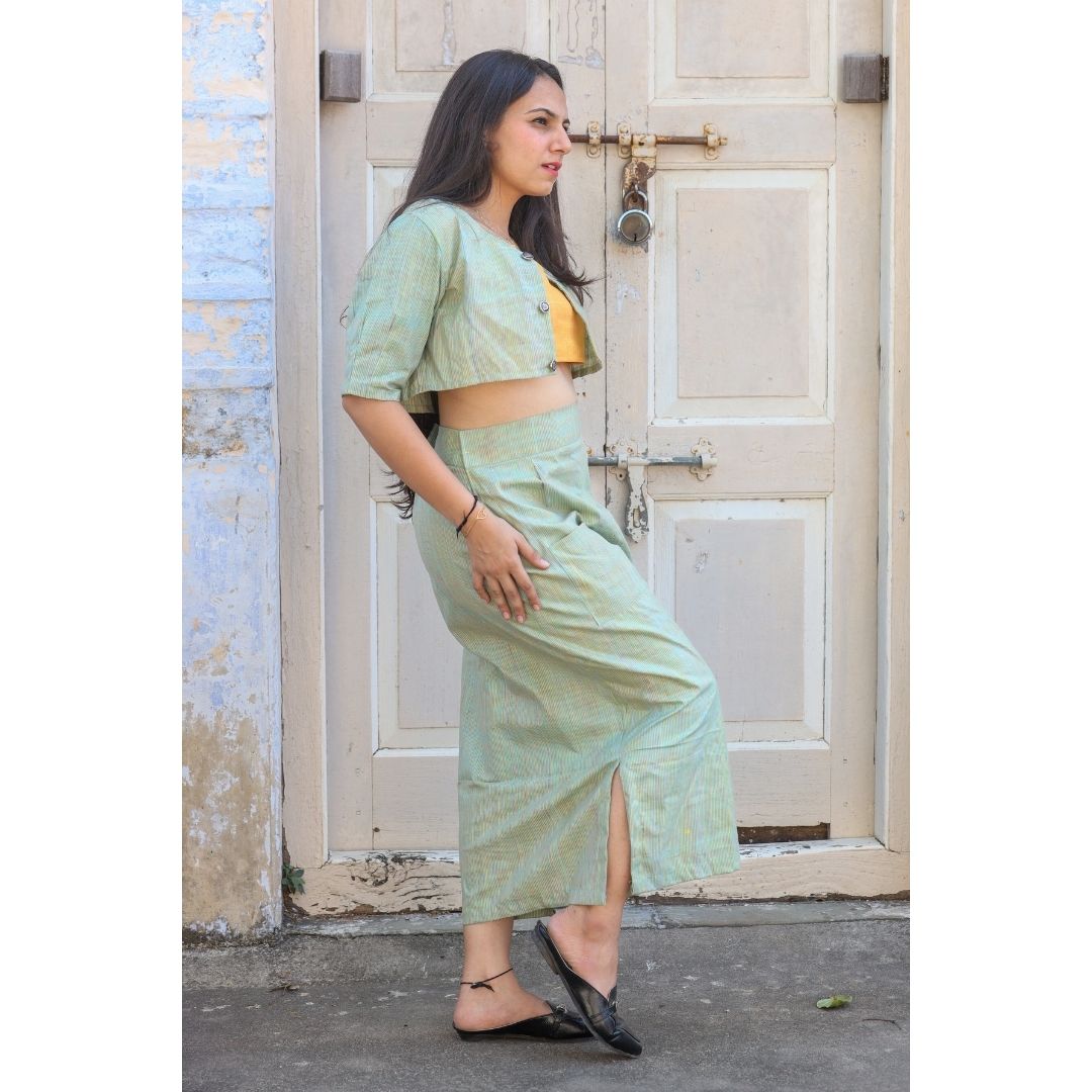 Lekha Khadi Short Top, Jacket And Skirt