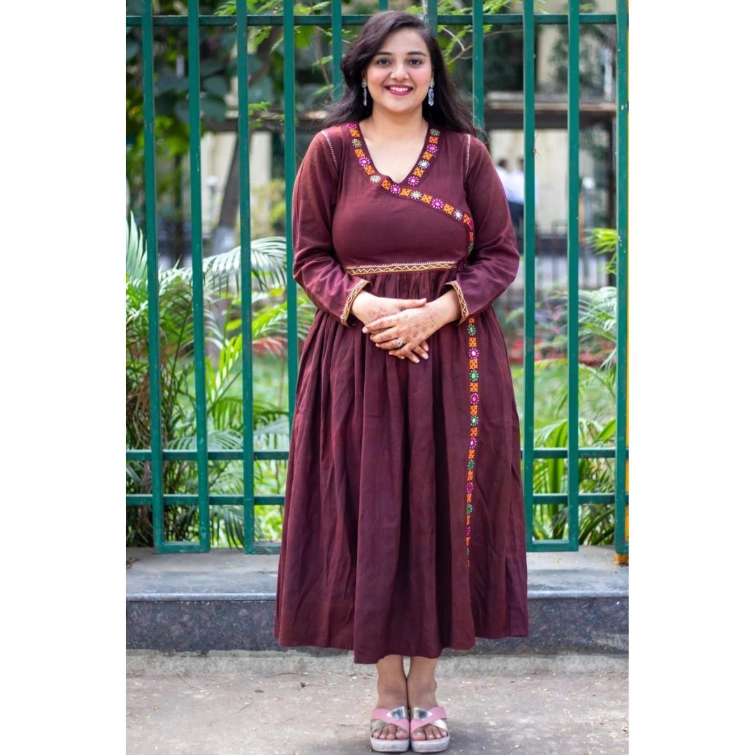 Adya Khadi Brown Kutchi Rebari Kurti