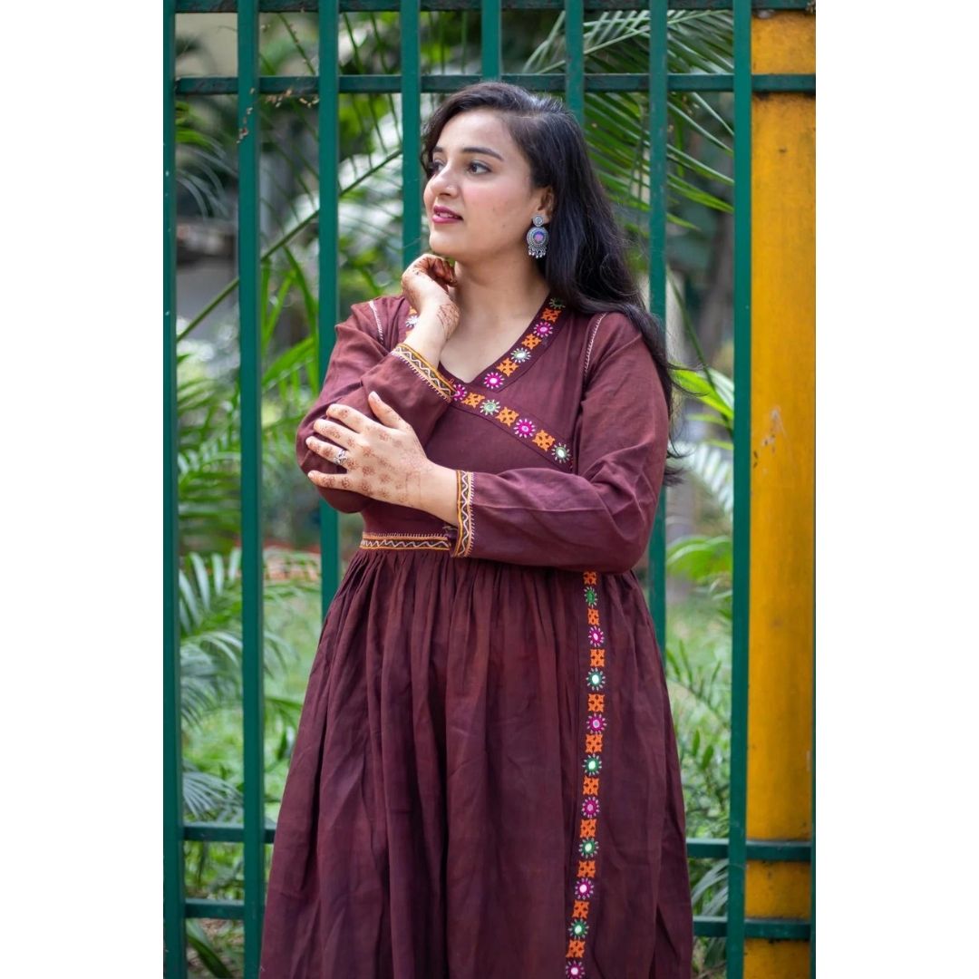 Adya Khadi Brown Kutchi Rebari Kurti