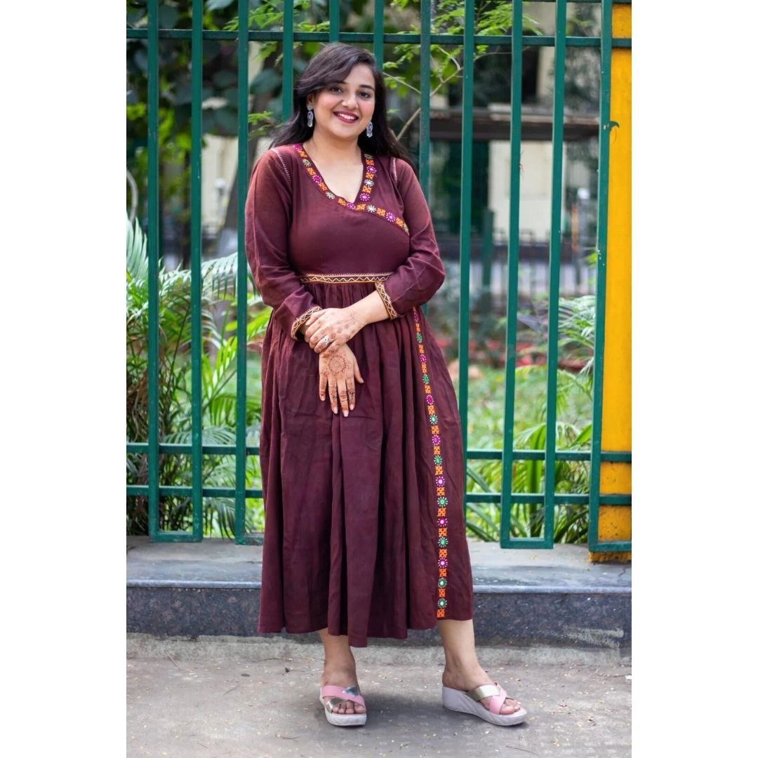 Adya Khadi Brown Kutchi Rebari Kurti