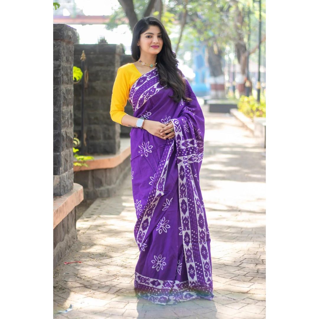 Harita Khadi Purple White Butta Saree